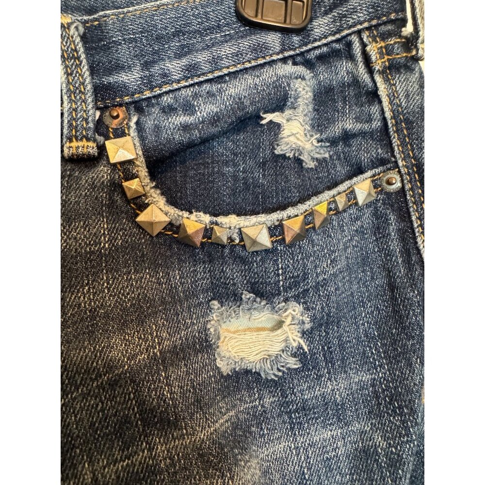 Hollister Womens Distressed Studded Pocket Jeans Size 8 W29 Blue Denim Cotton - Picture 6 of 8